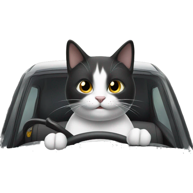 Black and white cat driving  emoji