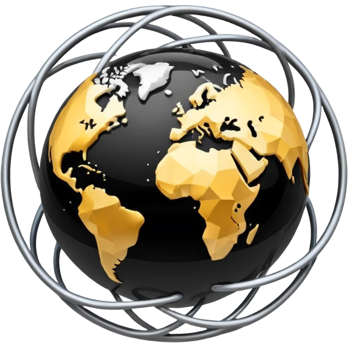 planet with black and white network links encircling it emoji