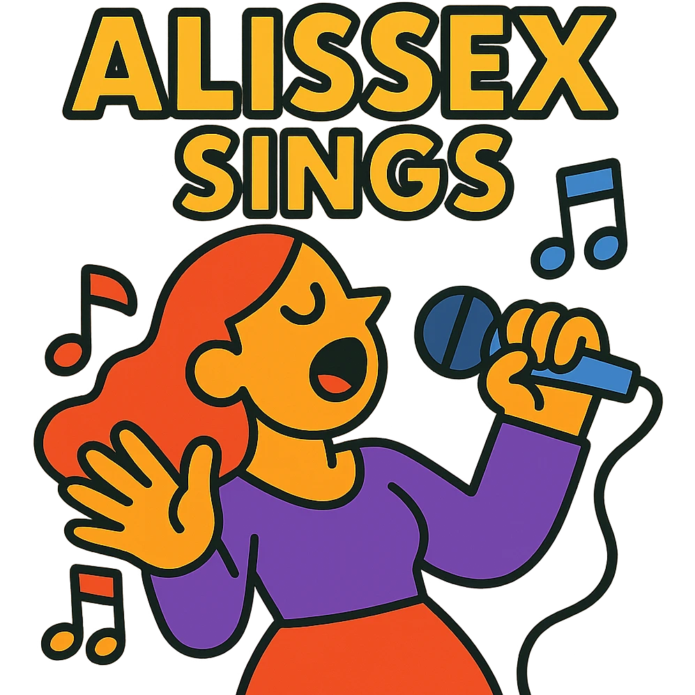 vibrant toon style illustration of a singer with the text 'Alissex sings' emoji