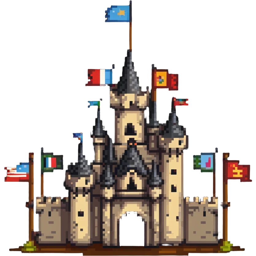 rustic wooden castle with flags emoji