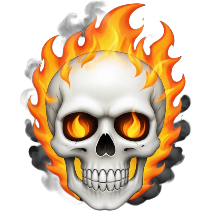 skull with head exploding upwards, dramatic flames and smoke, emoji style emoji
