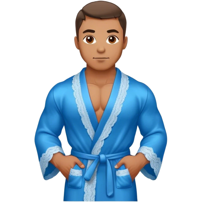 muscular man body silk lace blue robe model emoji