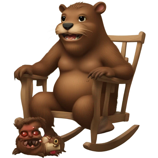 Giant beaver man in rocking chair petting his demon pet emoji