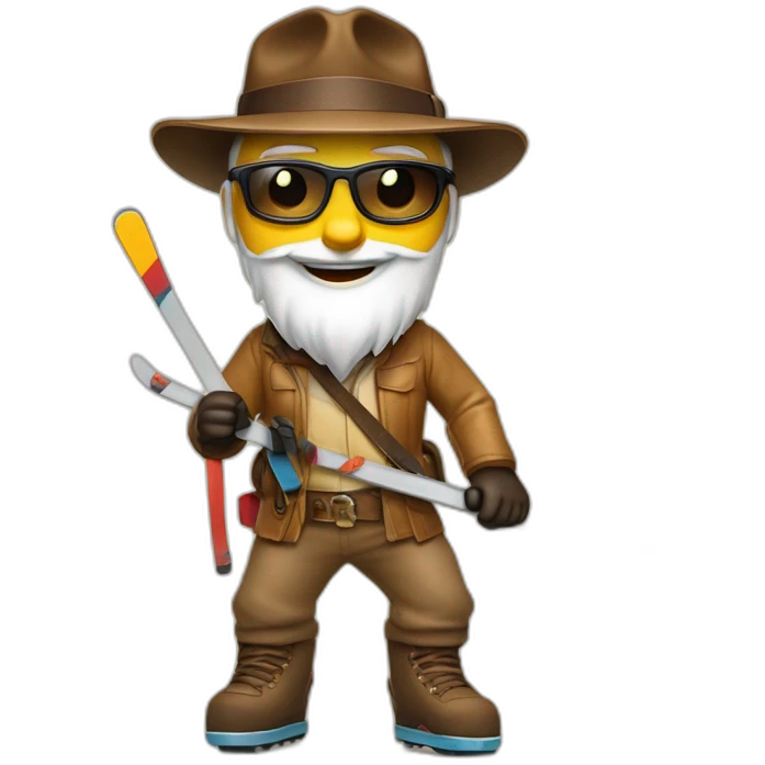 Indiana Jones qui fait du ski alpin avec skis au pied emoji