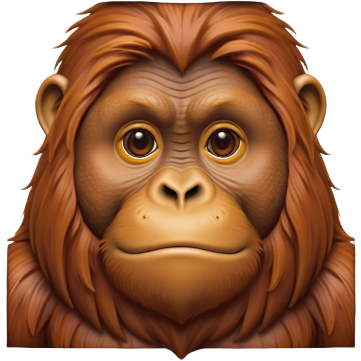 Cinematic Noble Orangutan Portrait Emoji, Poised and regal, with a robust, thoughtful build and deep, soulful eyes framed by rich, textured fur, Simplified yet sharp and sophisticated features, highly detailed, glowing with a soft, earthy glow, high shine, intelligent and contemplative, stylized with an air of ancient wisdom, focused and commanding, soft glowing outline, capturing the essence of a watchful and confident guardian that appears ready to step out of the screen with timeless authority! emoji