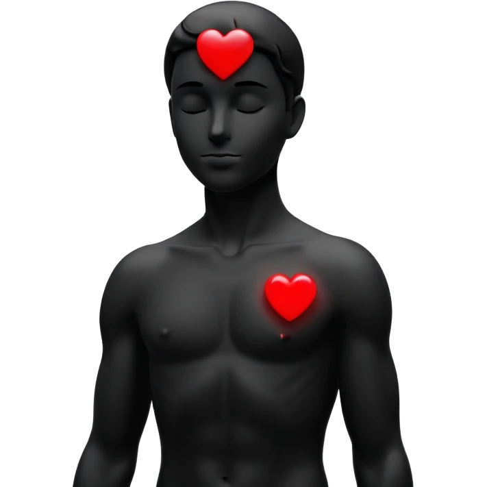 “Minimalist black-and-white male silhouette with flowing curves, overlaid with a small glowing red heart above the head — symbolizing attraction, inspiration, and transformation through the qualities admired in others.” emoji
