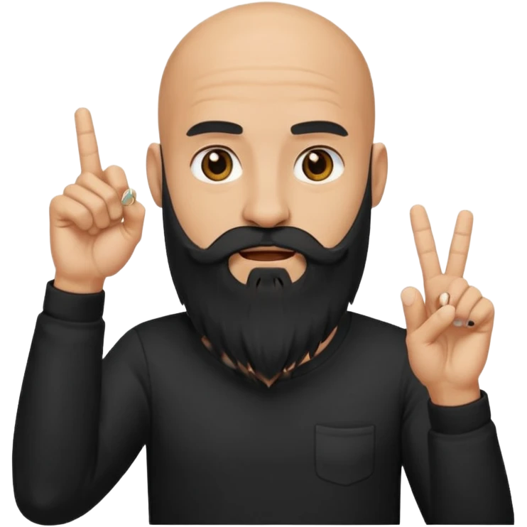 A bald man with a bushy black long beard sticking his middle finger up emoji