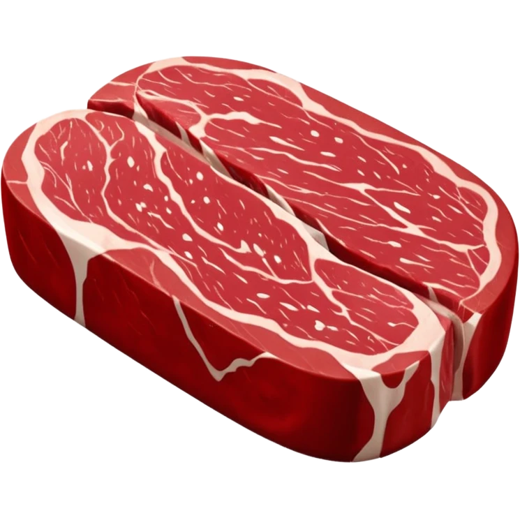 raw beef sirloin steak, boneless, deep red, pronounced white fat edge, fine marbling, muscle grain, oval shape, fresh, clean 3D, soft lighting, transparent background, emoji scale emoji