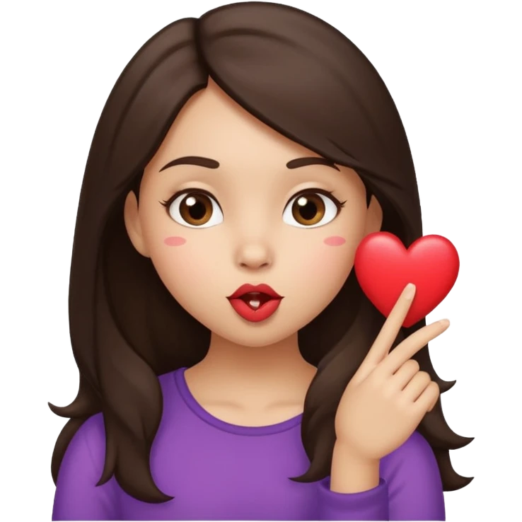 Dark brown haired girl with a mischievous expression blowing a kiss, with a heart.   emoji