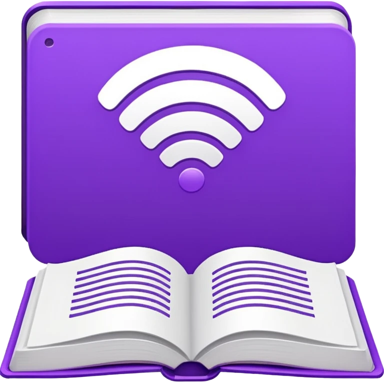 Purple icon: a book with Wi-Fi waves. Minimal, web style. emoji
