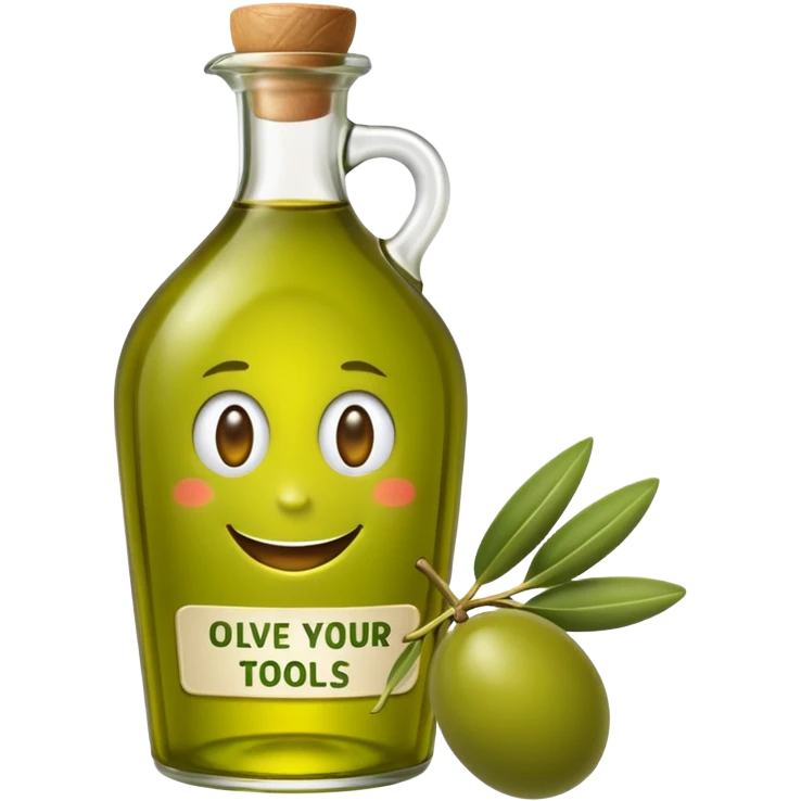 an olive oil label that says "olive your tools in one place" and has a nice animated olive. it should pop in color emoji