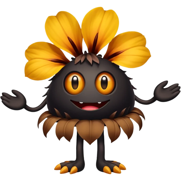 A flower like a monster with arms and legs, the body is a little bit black and the another bit brown emoji