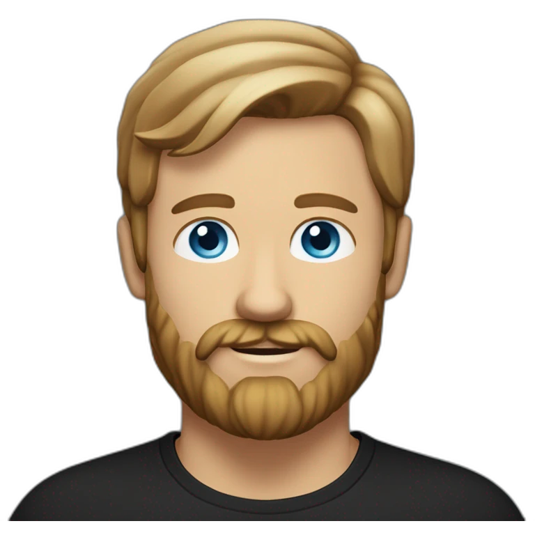 White man with a sun kissed tan and blue eyes. His hair is dark brown, styled sideways backwards. He has a beard and mustache trimmed. Wears a black t-shirt, Apple pencil behind his ear. emoji