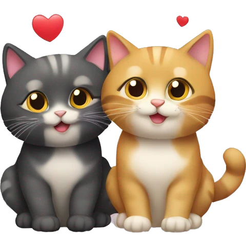 Deux chats qui font  cœur avec leur queu emoji
