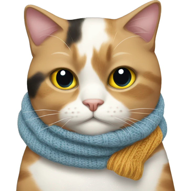 Fat Calico cat wearing a knit scarf emoji