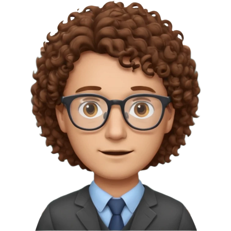 Please could you generate an emoji of a male teacher with brown curly hair and glasses stood infront of a chalkboard  emoji