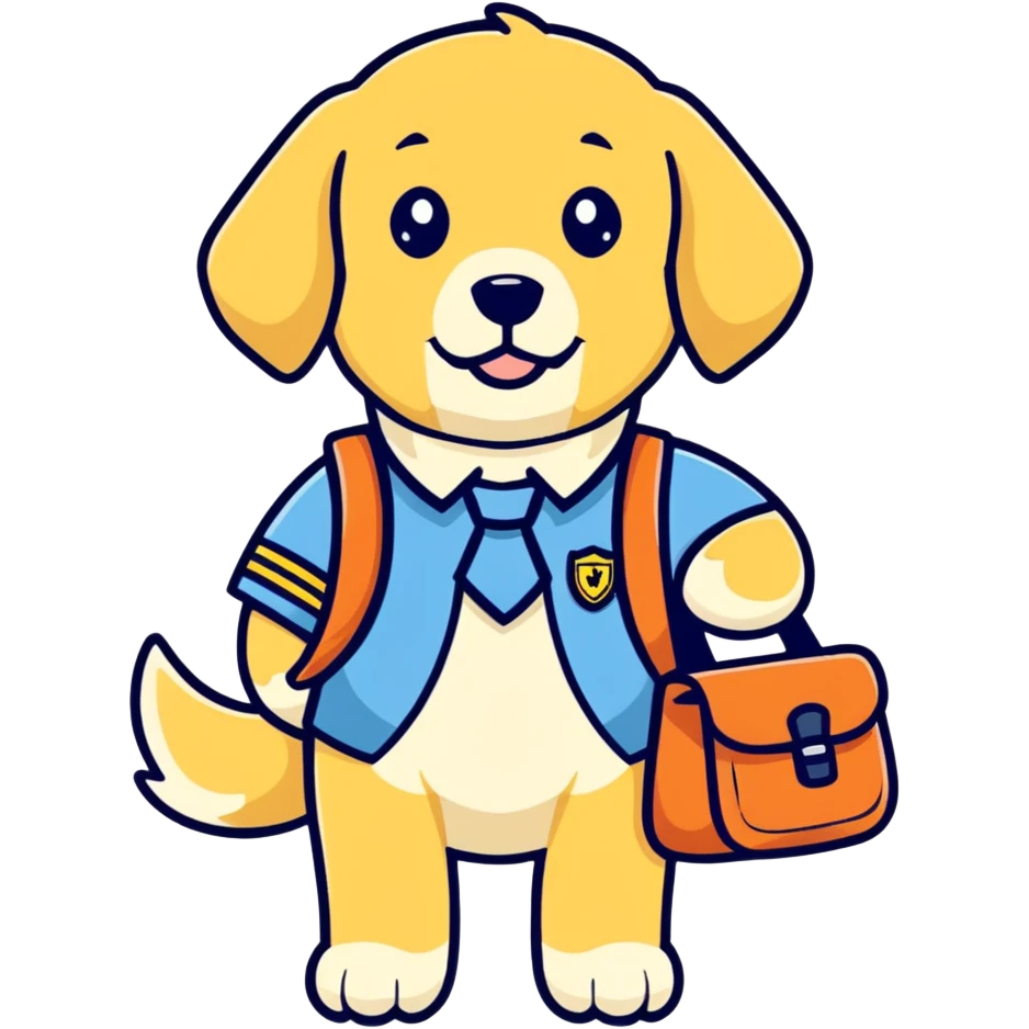 Dog golden retriever with a school bag and uniform  emoji