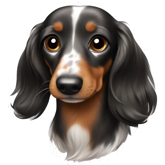 Black brown and white marbled long haired dachshund  emoji