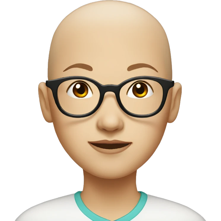 Bald Asian girl with black eyes and glasses emoji