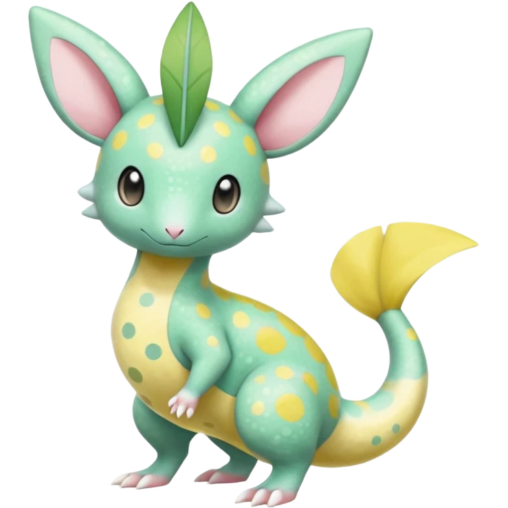 Pastel Colorful Tropical Exotic Blushing Spotted Dotted randomly Splash-marked Leavanny-Gallade-Ampharos-Inteleon-Nidoqueen-Fakémon-Pokémon-hybrid-fusion-creature, full body emoji