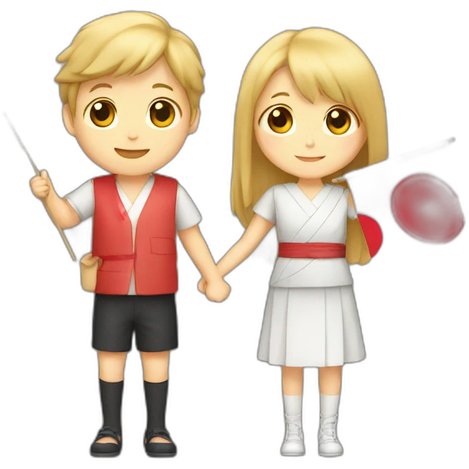 boy and girl holding Japanese flag emoji