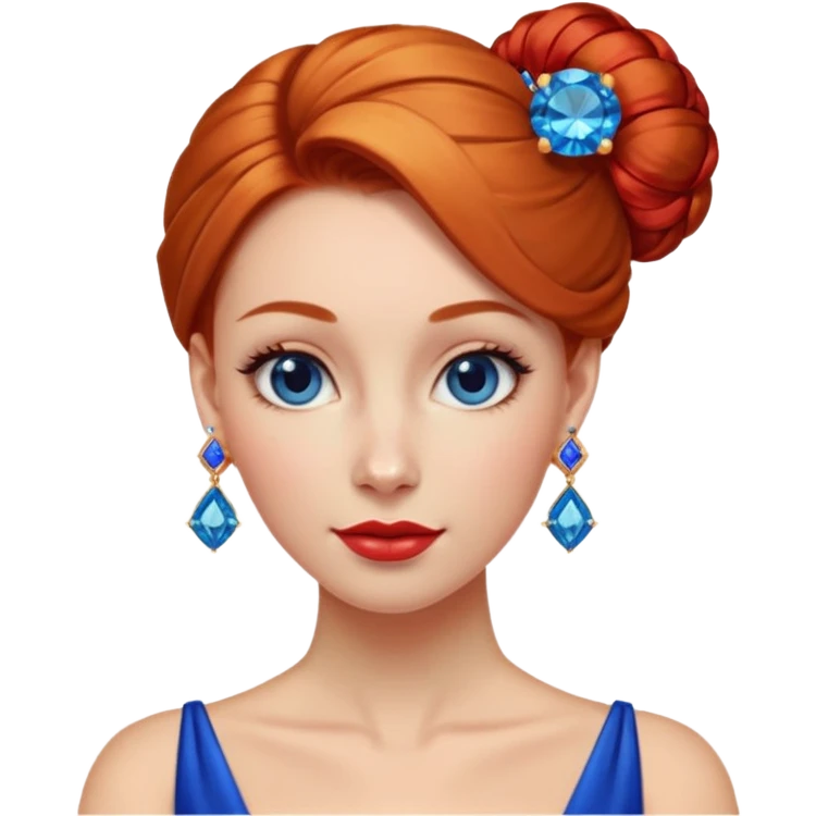 gem lover woman with gem accessories excessive amount very big gem earrings ginger bun hair and redbluediamonds emoji