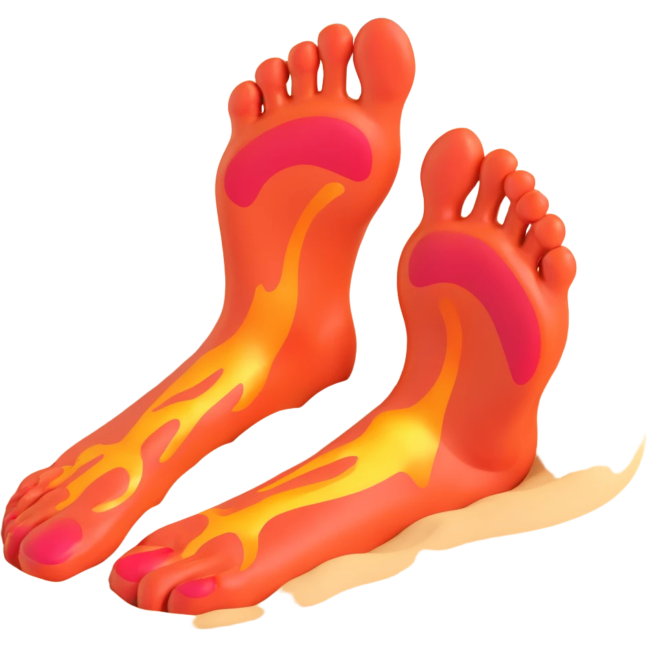 foot stepping on scorching hot beach sand with heat waves rising, showing pain without blood emoji