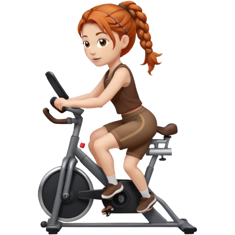 Ginger french braids riding stationary bike brown outfit emoji