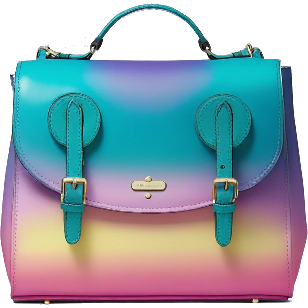 Realistic isolated blue ,teal ,pink , yellow and purple metallic ombre kate spade satchel purse.  emoji