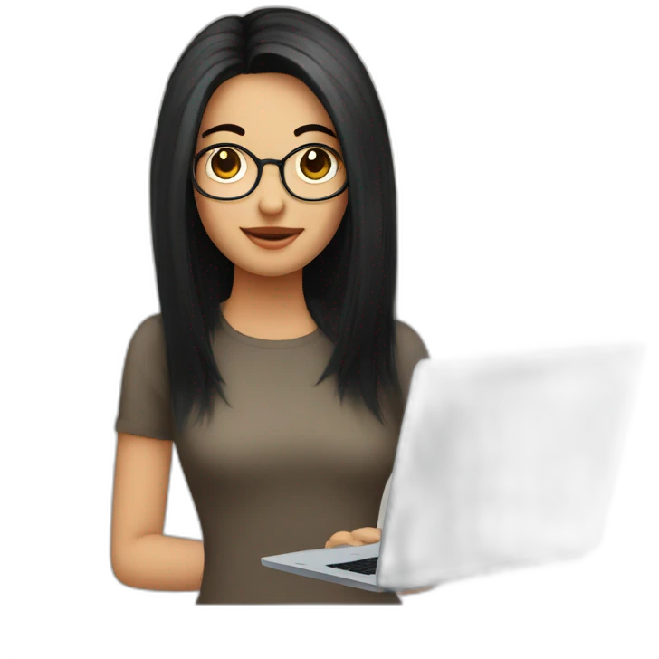 Study on laptop with black hair type kar emoji