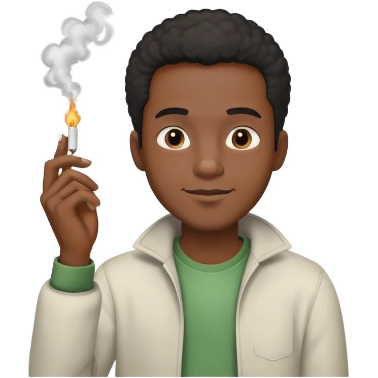 black male character, relaxed expression, holding a joint, smoke rising, casual clothing emoji