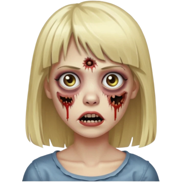 Mulher zumbi de cabelo loiro com franja emoji
