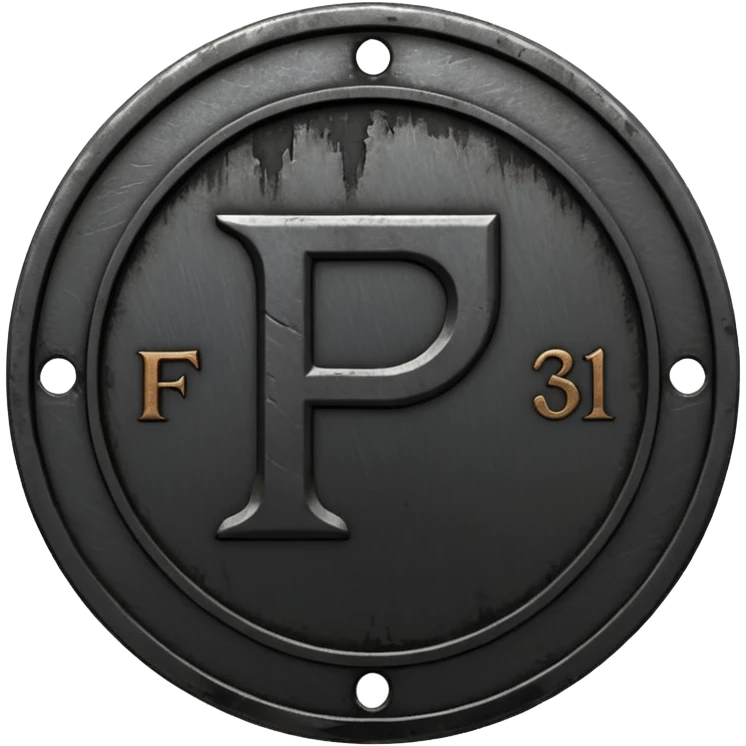Minimal emoji, gothic metal coin made of black steel, engraved number f at the center, ancient industrial aesthetic, worn metal texture, no glow, no neon, flat emoji design, centered, transparent background emoji