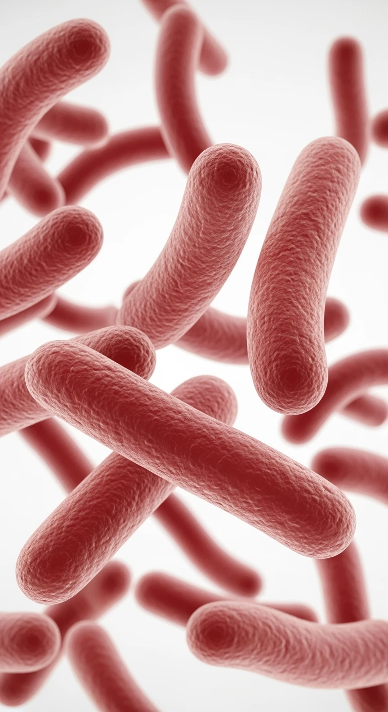batteri intestinali rosso bordeaux fluttuano in aria isolati su sfondo bianco, IPERREALISTICA 4K emoji