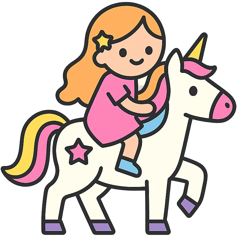 flat icon of a girl riding a unicorn, modern style, easy to recognize emoji