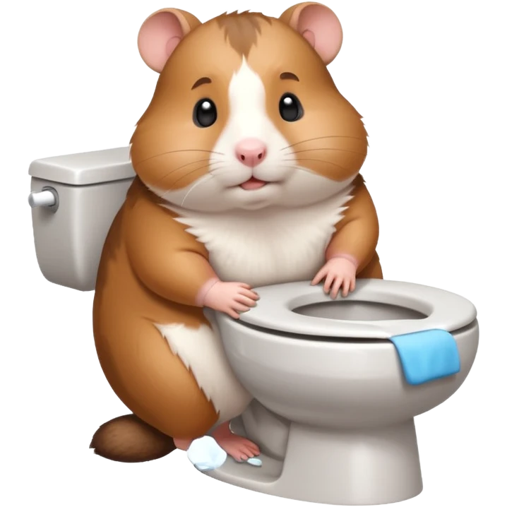 Cute chubby cartoon-style hamster sitting on toilet pooping looking as if he had an accident emoji
