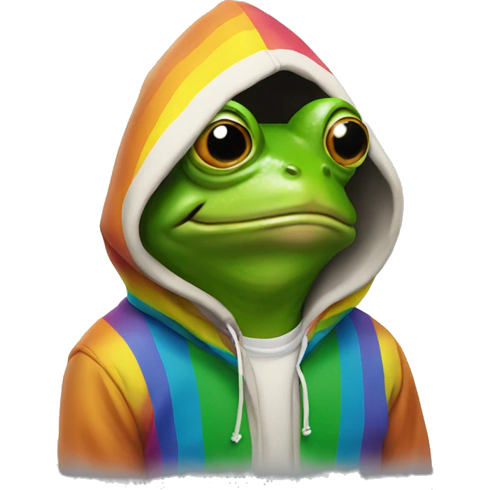Frog wearing a pride hoodie emoji