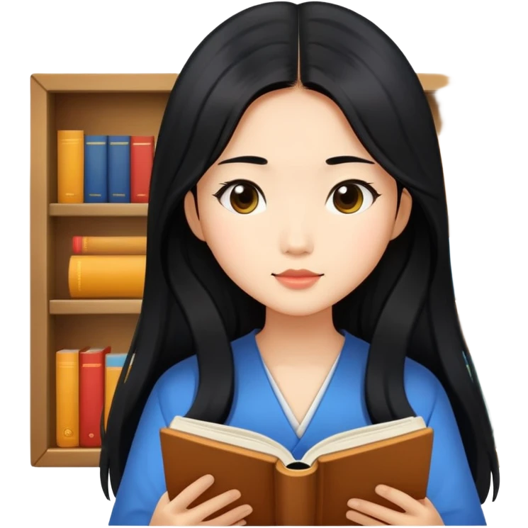 Beautiful Asian girl with long black hair reading emoji