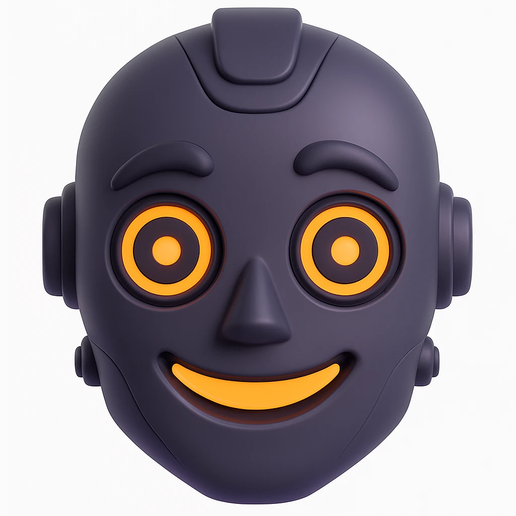 Robot face representing artificial intelligence with a friendly expression in 3D emoji style. Please maintain the 3D emoji style look while editing. emoji