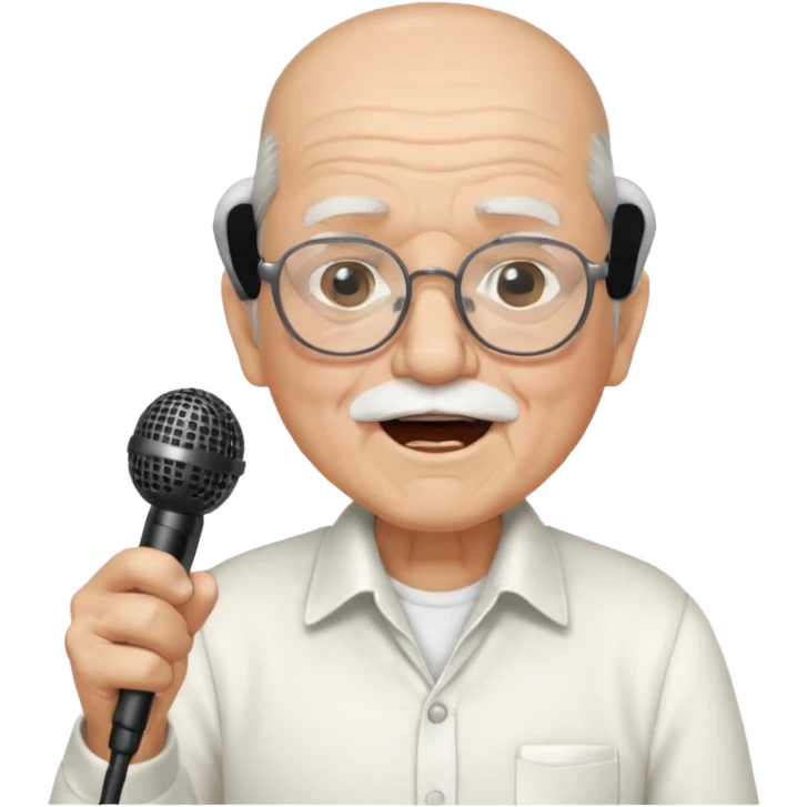 singer, Old man, singing, holding mic, white shirt glasses emoji