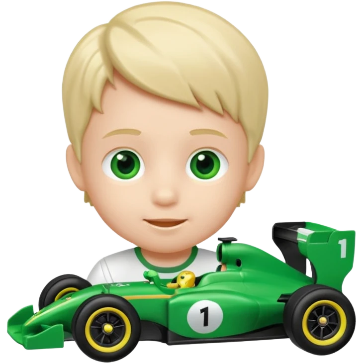 kid playing green formula 1 toy emoji