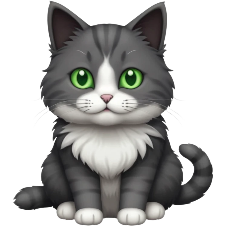 one dark grey and white cat and one completely solid dark grey cat with green eyes and only white paws emoji