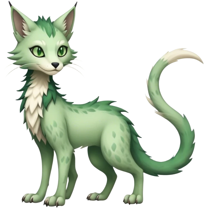 Kawaii dark edgy fantasy ethereal feline-vernid-sergal-fursona animal creature with a tufted tail full body with intricate markings  emoji