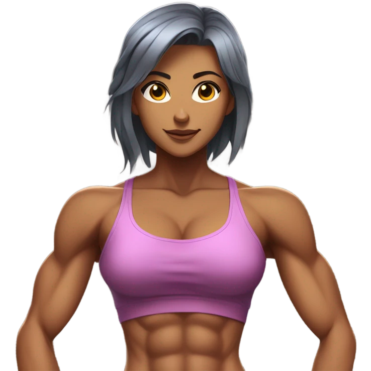 Anime woman bodybuilder with six pack and beautiful faces. From head to feet picture emoji