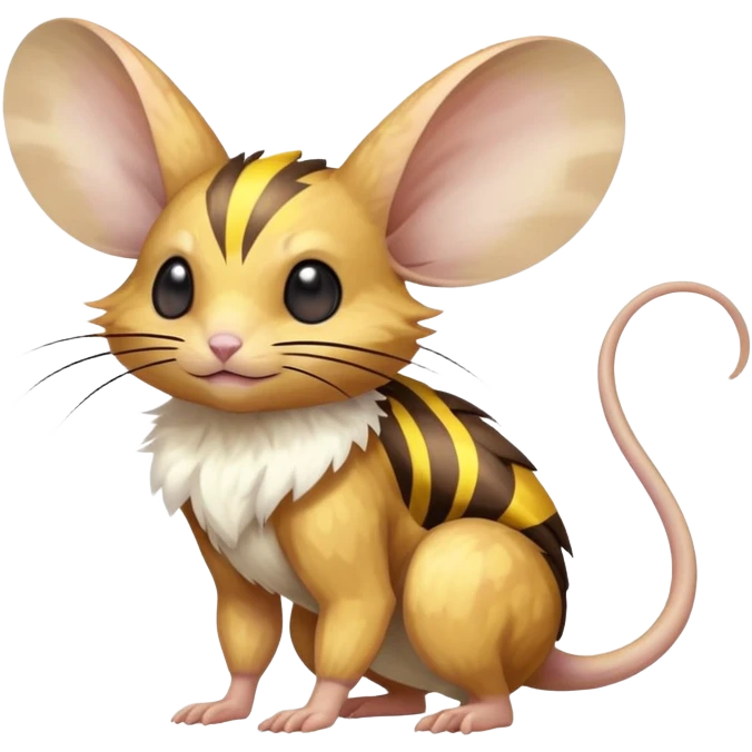 Electric-elemental-type brown jerboa-Pokémon-Fakémon-animal-creature with yellow zig-zag-stripes emoji