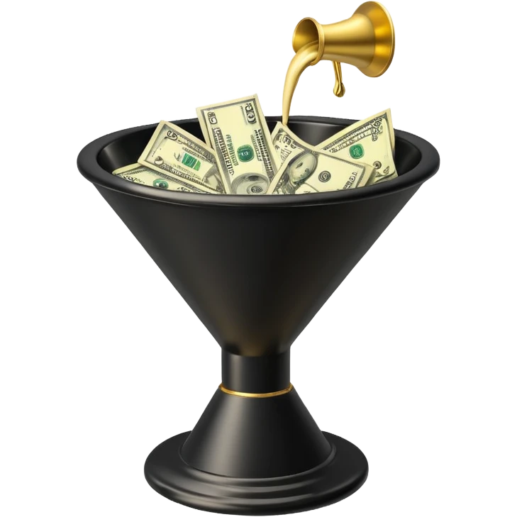 black marketing funnel with dollars at the buttom emoji