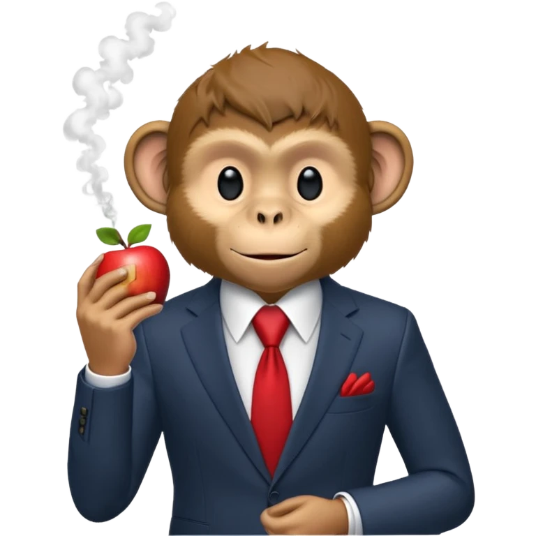A mischievous monkey in a business suit, enjoying a relaxing smoke break. The apple represents the cheeky and slightly rebellious nature. emoji