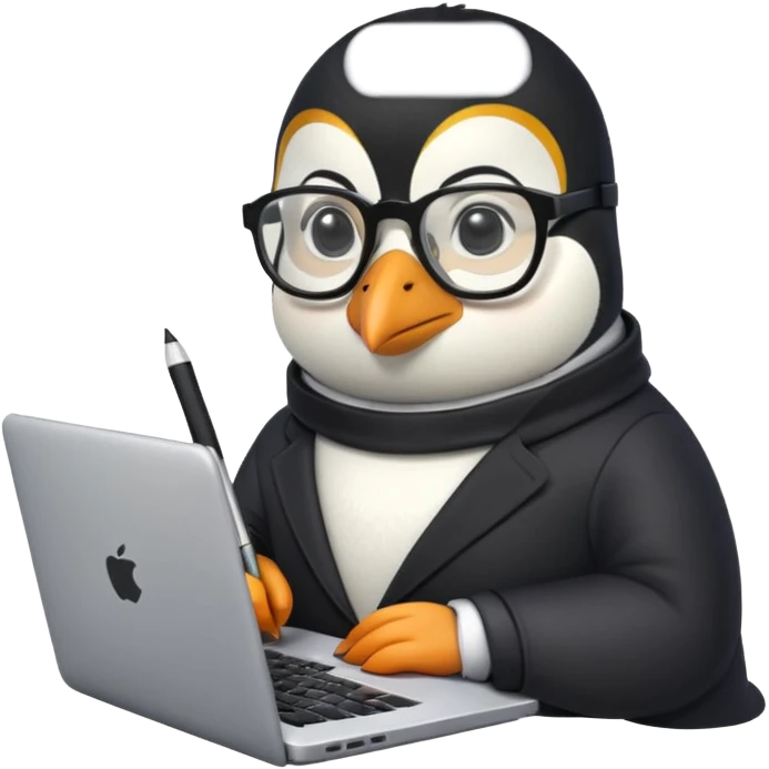 an engineer penguin writing code on a laptop emoji