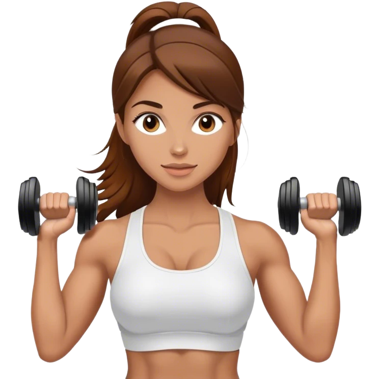 White beautiful fitness women with brown hair with dumbbells in their hands emoji