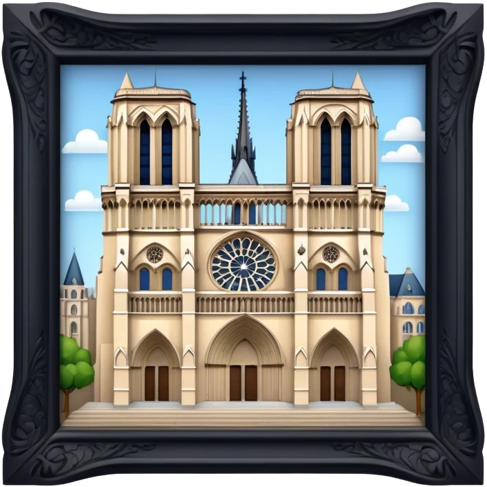 Cinematic Realistic Notre-Dame Cathedral Landmark Emoji, showcasing the Gothic splendor of the cathedral rendered with detailed stone carvings and majestic, soft lighting. emoji